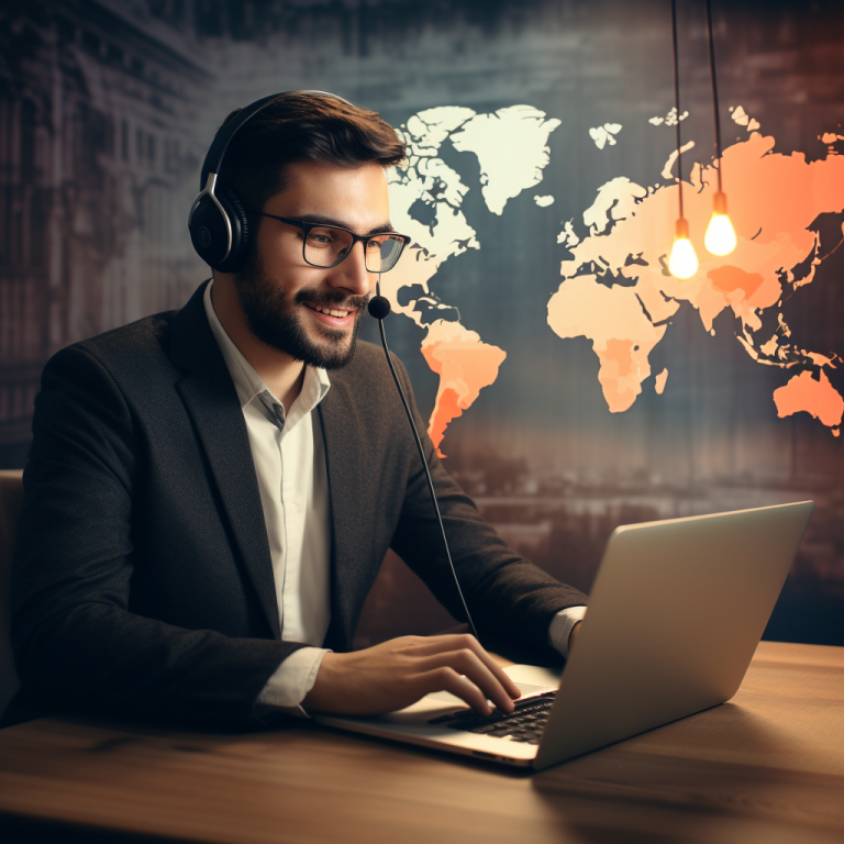 Man using French video remote interpreting service