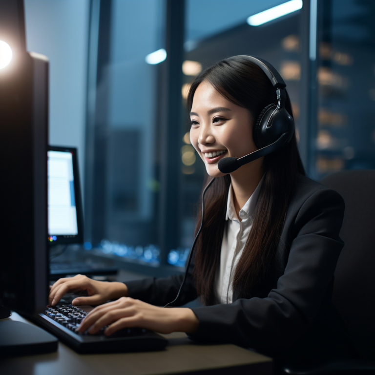 Woman using Japanese video remote interpreting service