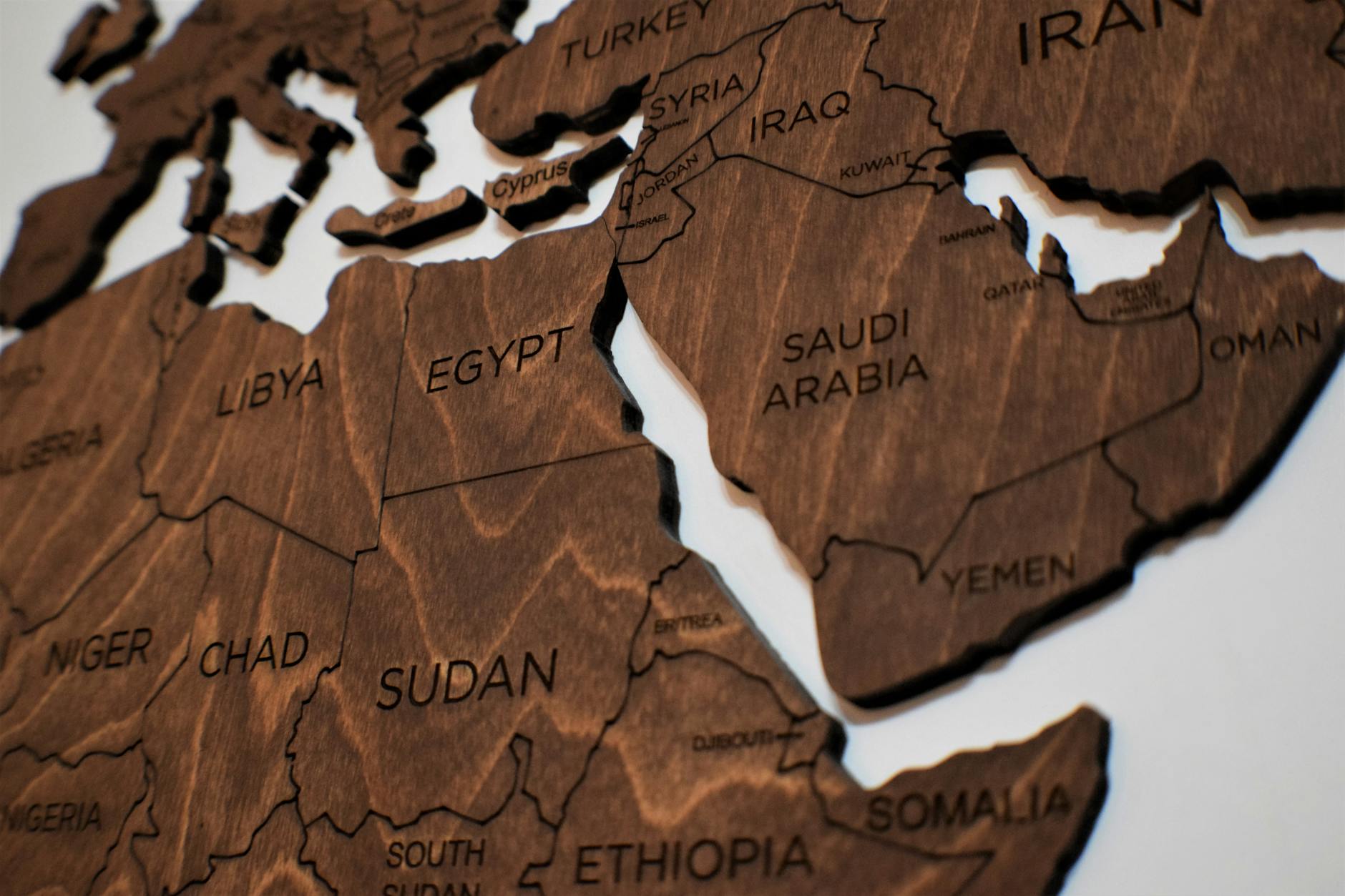 Map of the Middle East and North Africa highlighting Chad, home of the Mbay people.